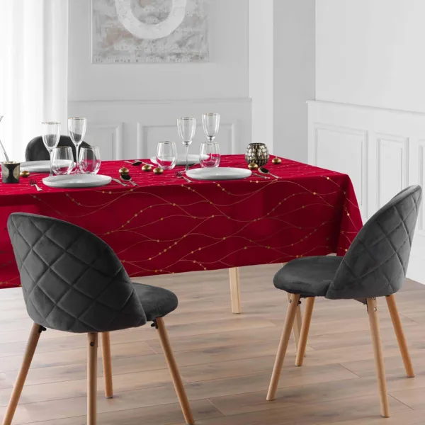 Tovaglia di Natale rettangolare antimacchia (140 x 240 cm) Firmamento Rosso e oro