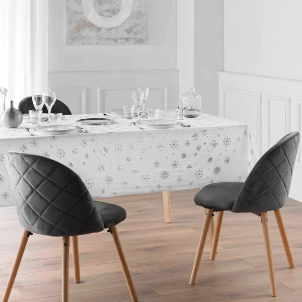 Tovaglia rettangolare effetto metalizzato anti macchia per periodo natalizio (140 x 240 cm) Astrelia Bianco e argento