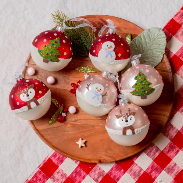 Lot de 6 boules de Noël en verre (D80 mm) Fantaisie Enneigée Multicolore
