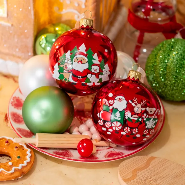 Set van 6 glazen kerstballen (D80 mm) Santa Rood 