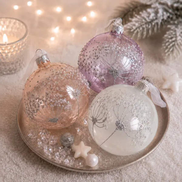 Set di 6 palline di Natale in vetro (D80 mm) Berce du Caucase Perla e Lilla