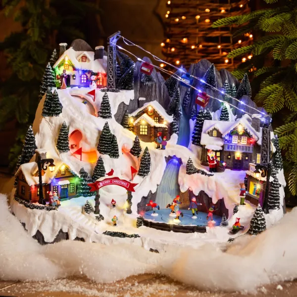 Villaggio di Natale luminoso e animato (H41 cm) Gli Sport Invernali