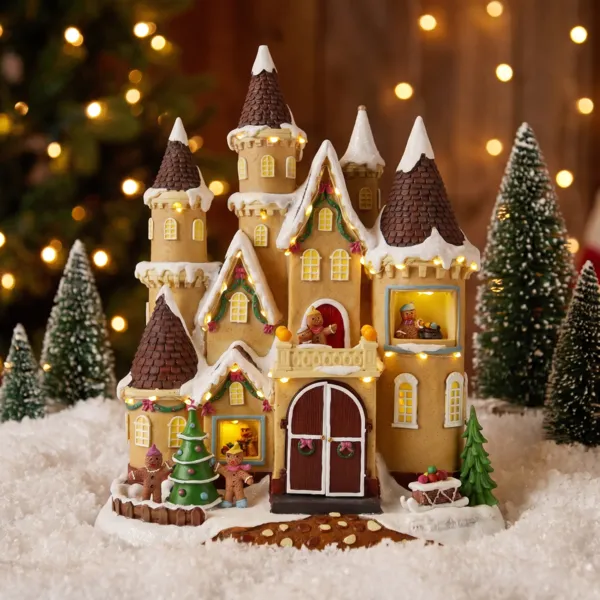 Pueblo de Navidad luminoso y animado (Alto 40 cm) El Castillo de Jengibre