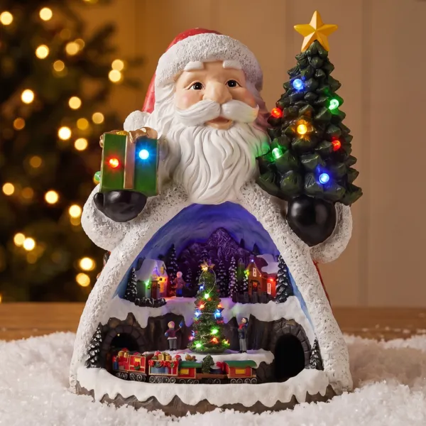 Scena di Natale luminosa e animata (H62 cm) Villaggio di Natale di Babbo Natale
