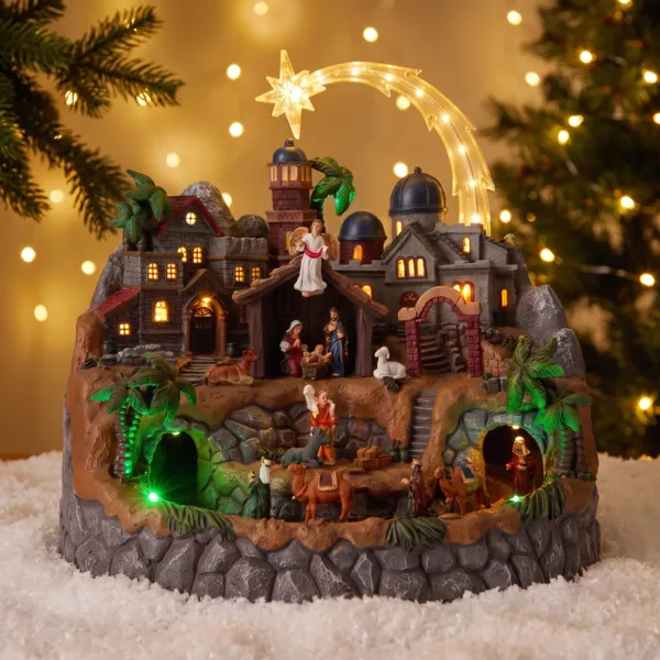 Presepe di Natale luminoso e animato (H40 cm) Saint-Augustin