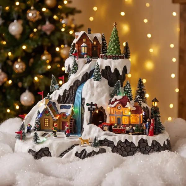 Villaggio di Natale luminoso e animato (H36 cm) - Stazione di montagna