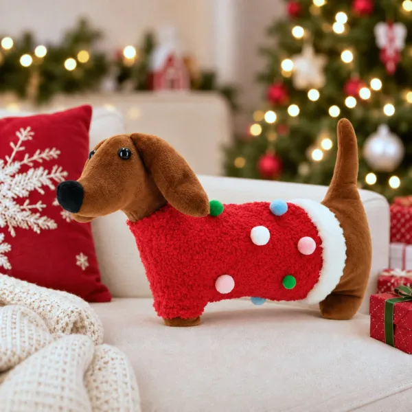 Cuscino di Natale (H28 cm) Cane bassotto Martin Rosso e marrone