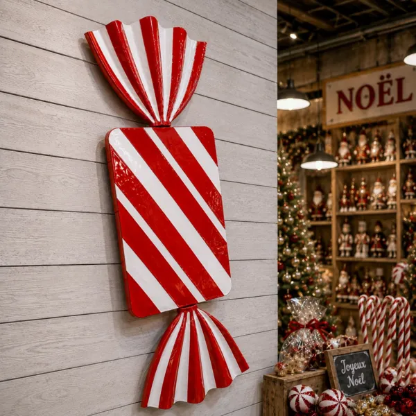 Caramella decorativa gigante in metallo (H134 cm) Natale goloso Rosso e bianco