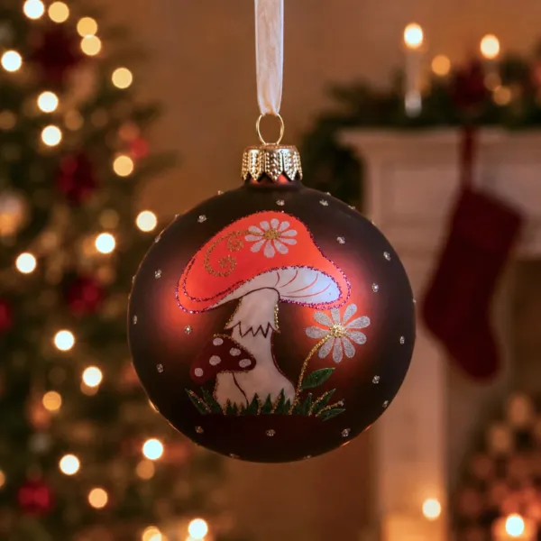 Set di 6 palline di Natale in vetro (D80 mm) Fungo del bosco Marrone