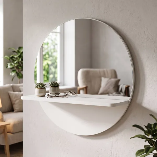 Specchio da parete e mensola effetto legno (45,7 cm) Olya Bianco