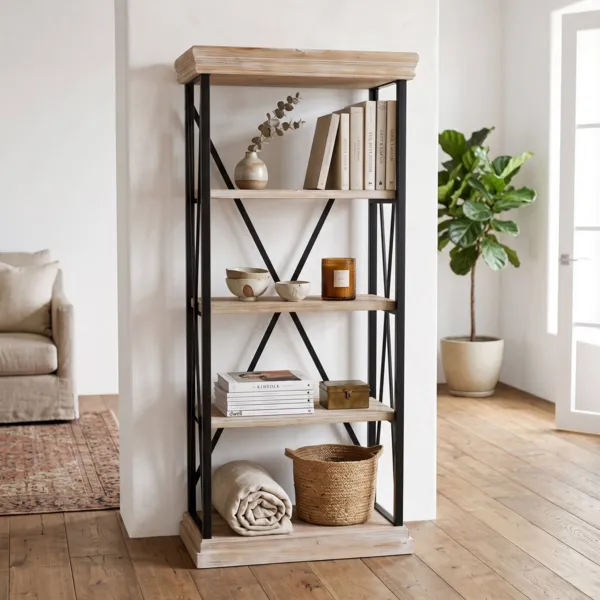Scaffale 4 livelli legno e metallo piccolo modello (H142 cm) Otis Naturale