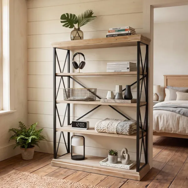 4-laags houten en metalen rek groot model (152 x 122 cm) Otis Natuurlijk
