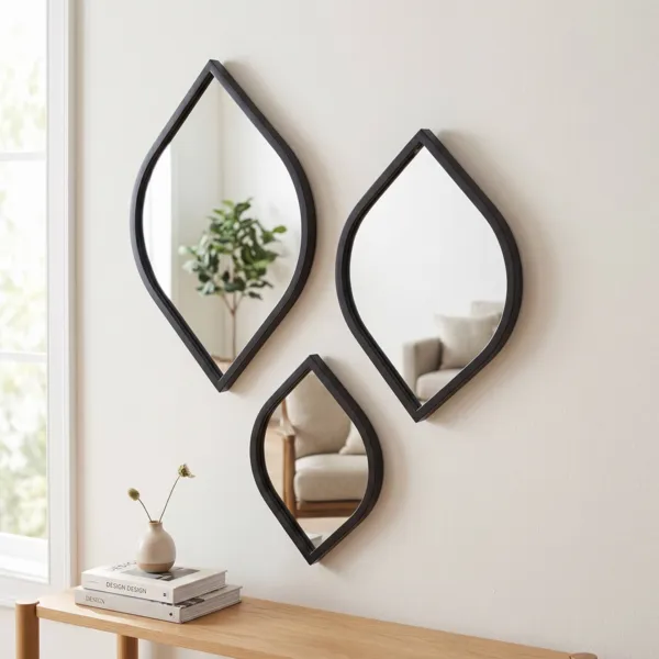 Lote de 3 espejos de pared de metal (H39 cm) Enzo Negro