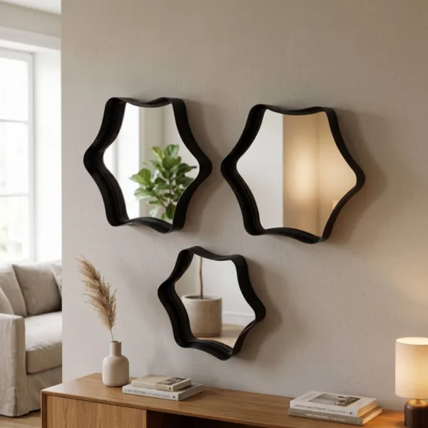 Lote de 3 espejos de pared metal (H28,5 cm) Kora Negro