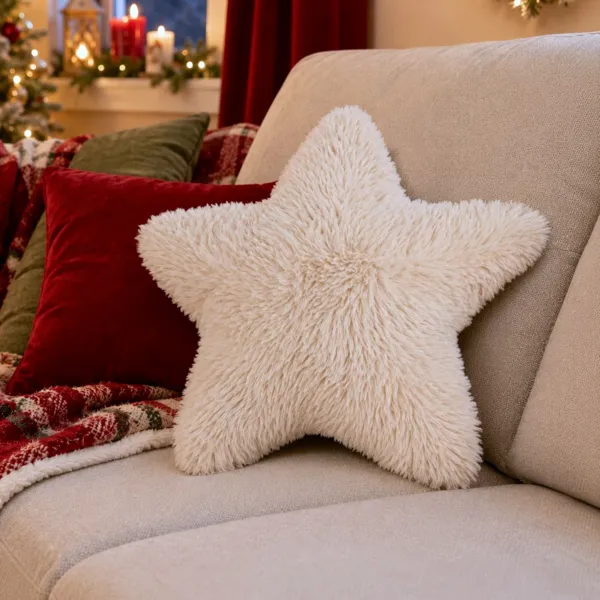 Cuscino di Natale a forma di stella in effetto pelliccia (50 x 48 cm) Ginger Ecru