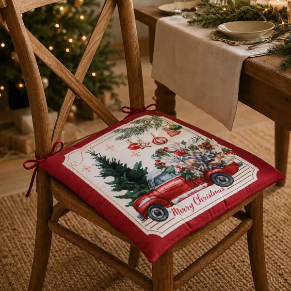 Coussin de chaise de no�l (38 x 38 cm) Christmas Ecru