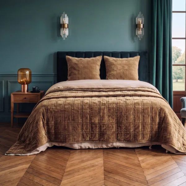 Couvre-lit velours c�tel� (240 x 220 cm) Livia Camel