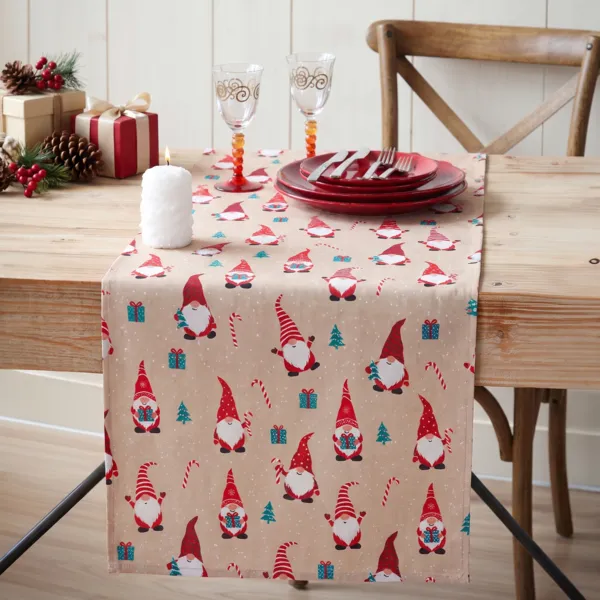 Camino de mesa Navidad (300 x 28 cm) Duendes de Navidad Beige y rojo