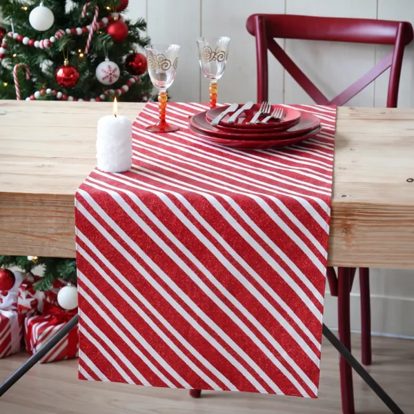 Chemin de table Noël (300 x 28 cm) Rayures en fête Blanc et rouge