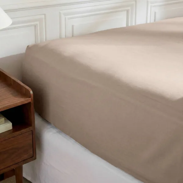 Drap housse percale de coton 120 fils (160 x 200 cm) Diane Ficelle