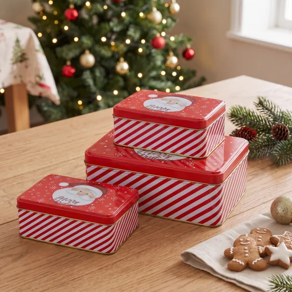 Set di 3 scatole in metallo Babbo Natale (H13 cm) Rosso e bianco