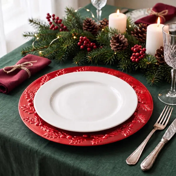 Lot de 12 dessous d'assiette Houx de Noël Rouge