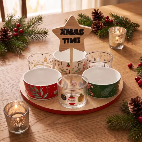 Plateau à tapas et 6 bols (D24 cm) Temps de Noël Multicolore