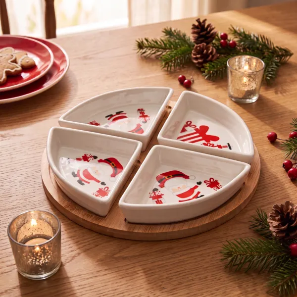 Set per tapas con vassoio e 4 ciotole (D22 cm) Babbo Natale e regali Rosso