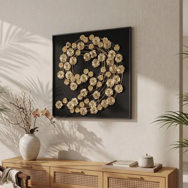 Cuadro decorativo en relieve de metal (60 x 60 cm) Heka Oro