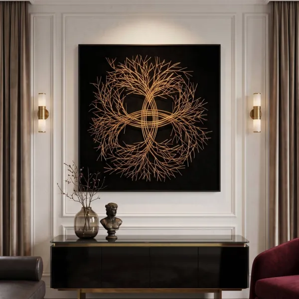 Cuadro decorativo en relieve de metal (90 x 90 cm) Tura Oro