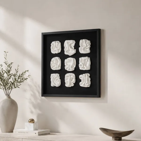 Cuadro decorativo en relieve de arcilla (60 x 60 cm) Keid Blanco