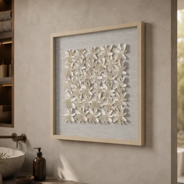 Cuadro decorativo en relieve con conchas (60 x 60 cm) Meka Blanco