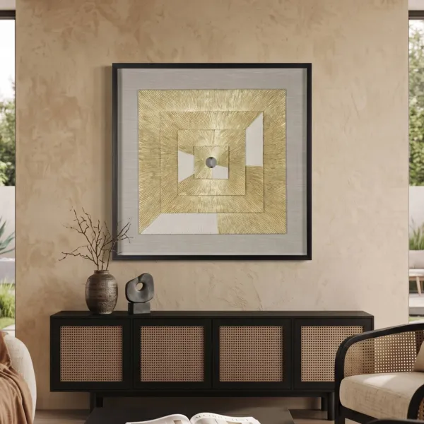 Cuadro decorativo en relieve de papel (90 x 90 cm) Alcor Oro