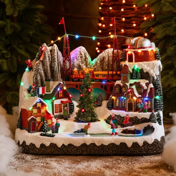 Pueblo de Navidad luminoso y animado (Alto 33 cm) Estaci�n austr�aca