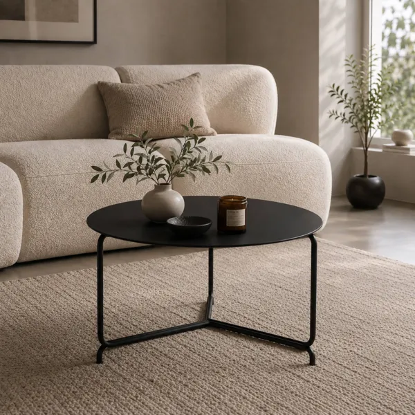 Runder Couchtisch aus Metall (H38 cm) Axon Schwarz