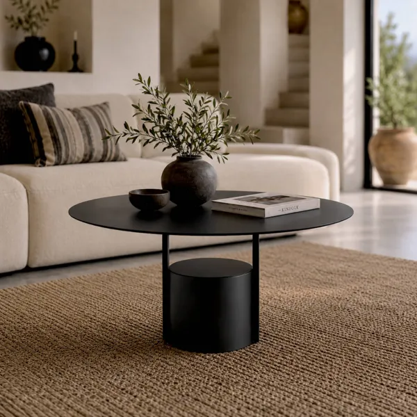Tavolino rotondo in metallo (H35 cm) Zora Nero