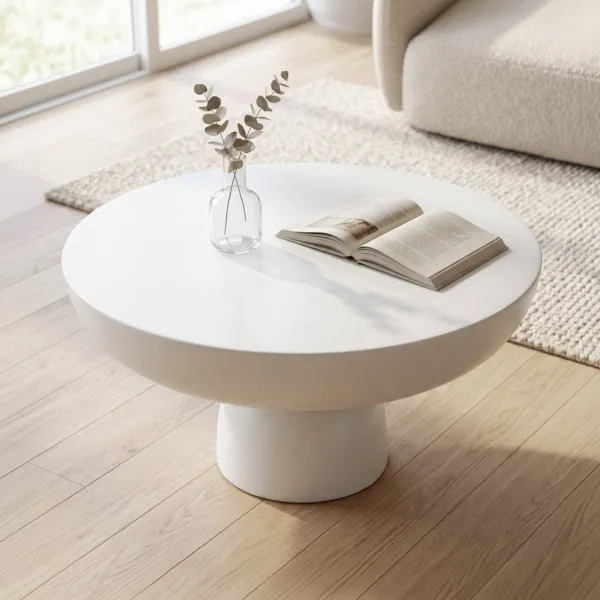 Tavolino rotondo in magnesio ossidato (H34 cm) Oros Bianco