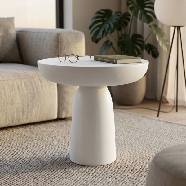 Tavolino rotondo in magnesio ossidato (H47 cm) Oros Bianco