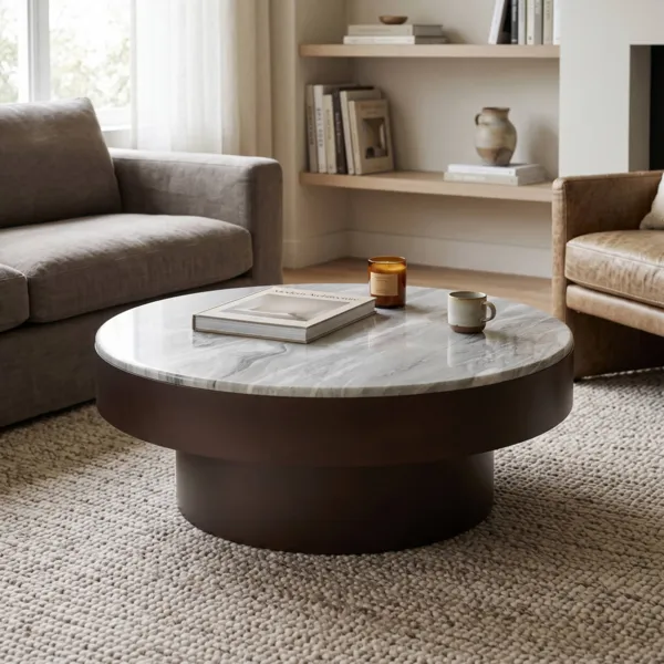 Table basse ronde en m�tal (H30 cm) Eloa Marron