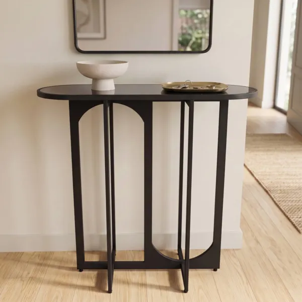 Metallkonsole mit Glasplatte (L80 cm) Lony Schwarz