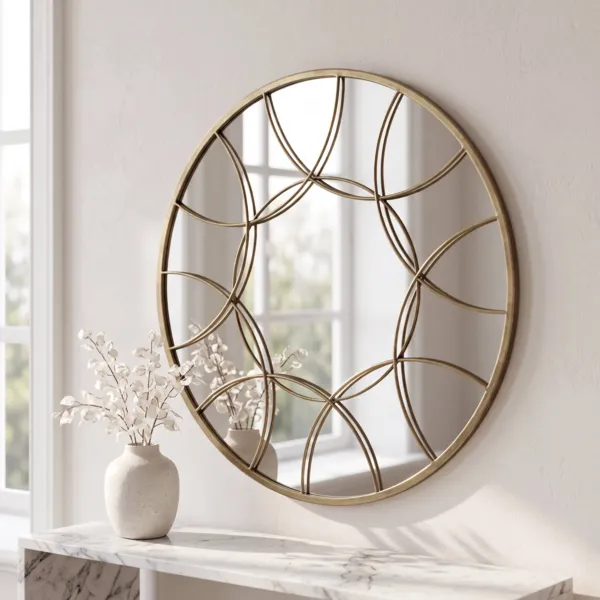 Espejo de pared metal (D60 cm) Orbys Oro