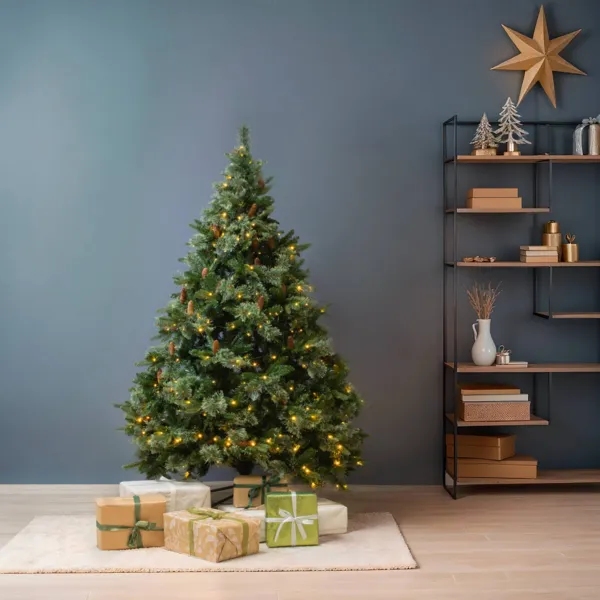 Sapin artificiel de No�l lumineux 200 LED (H150 cm) Washington Vert et blanc chaud