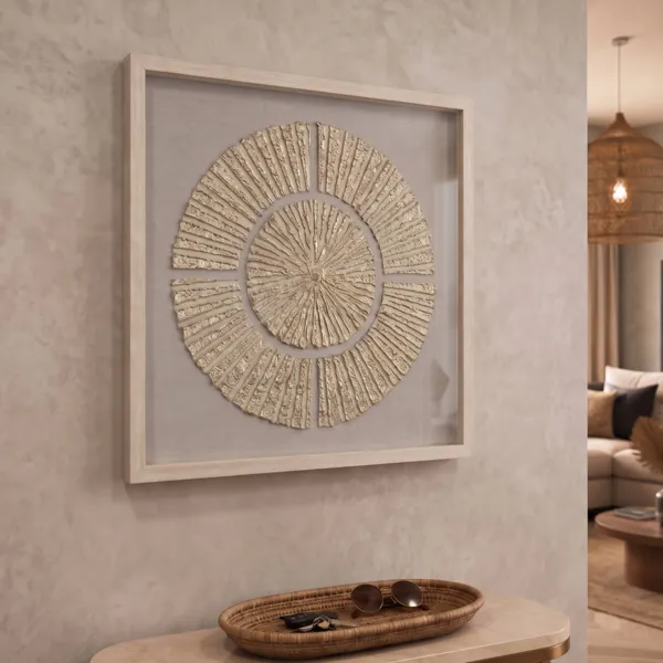 Relief-Wandbild aus Ton (60 x 60 cm) Naos rund Beige