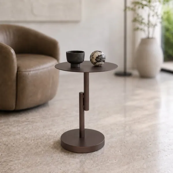Tavolino rotondo in metallo (H46,5 cm) Vecto Marrone