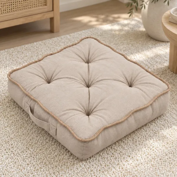 Cuscino da pavimento quadrato in juta (45 x 45 cm) Mariette Beige naturale