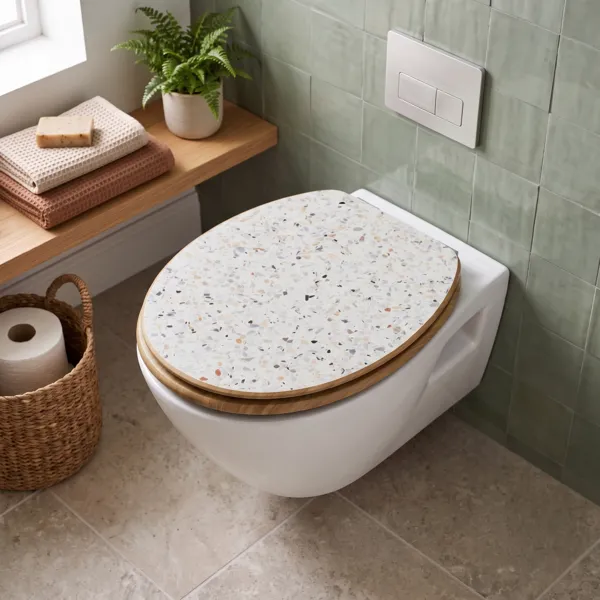 Toiletbril bamboe stijl Terrazzo
