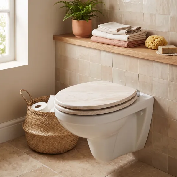 Toiletbril van hout met marmer effect 18 inch Lina Beige