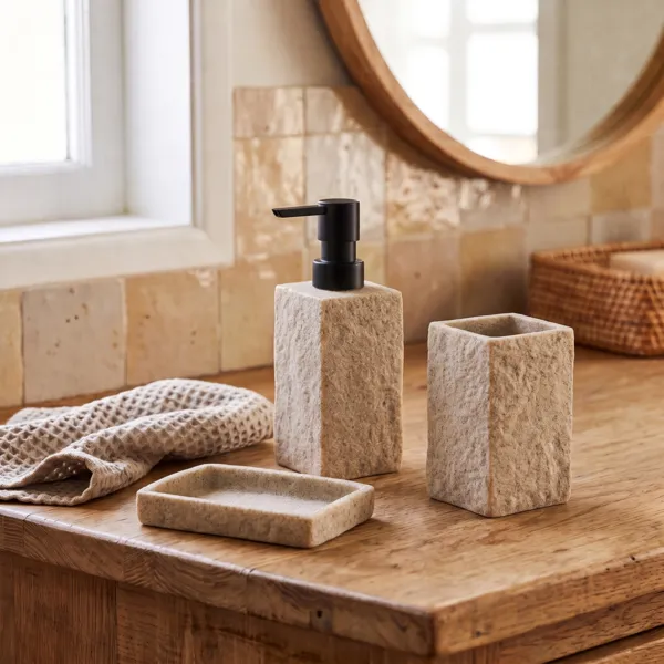 Set d'accessoires salle de bain Effet Pierre Naturel