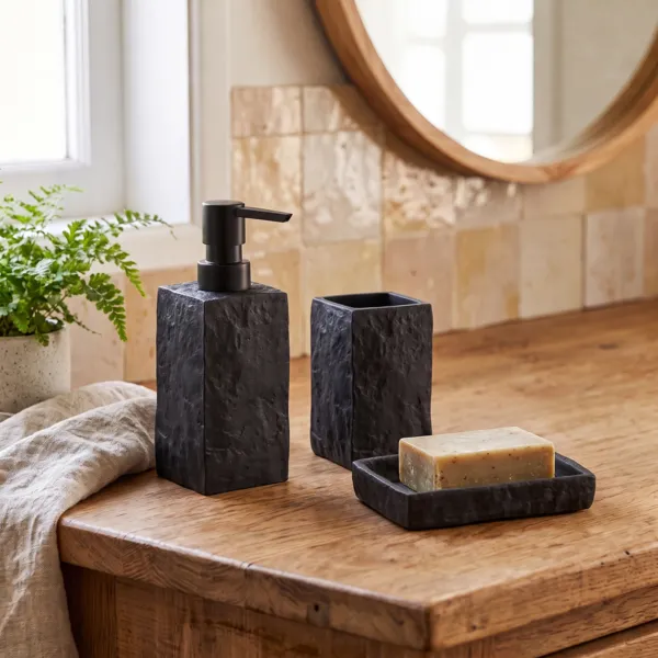 Set di accessori per il bagno effetto pietra Nero