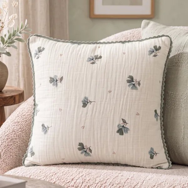 Coussin carr� gaze de coton (45 x 45 cm) Ga�a astr�e Vert eucalyptus